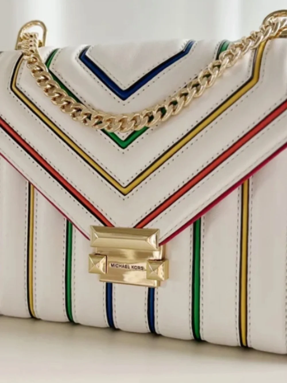 Michael Kors Designer Whitney White Rainbow Quilted Leather Shoulder Bag Orig Pk